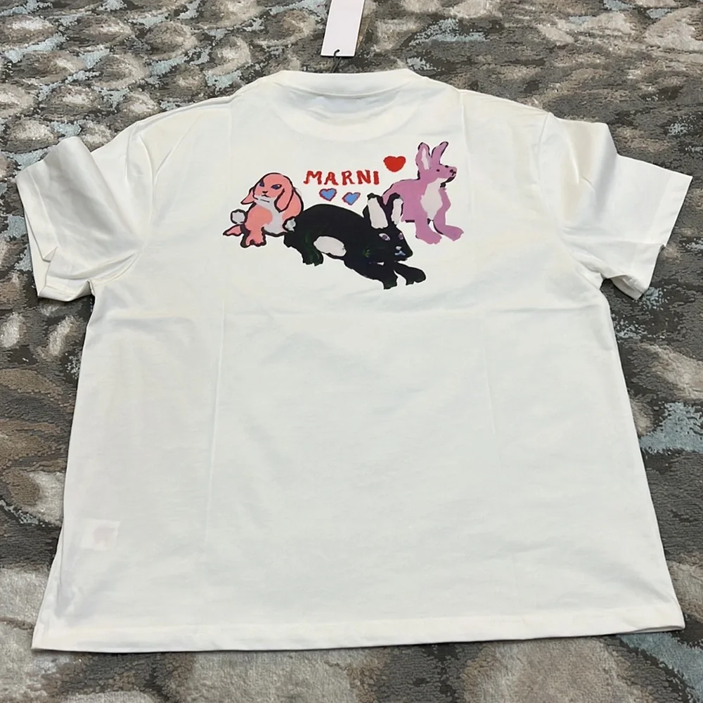 MARNI WHITE BIO COTTON T-SHIRT WITH RABBIT GRAPHICS - Picture 6 of 9